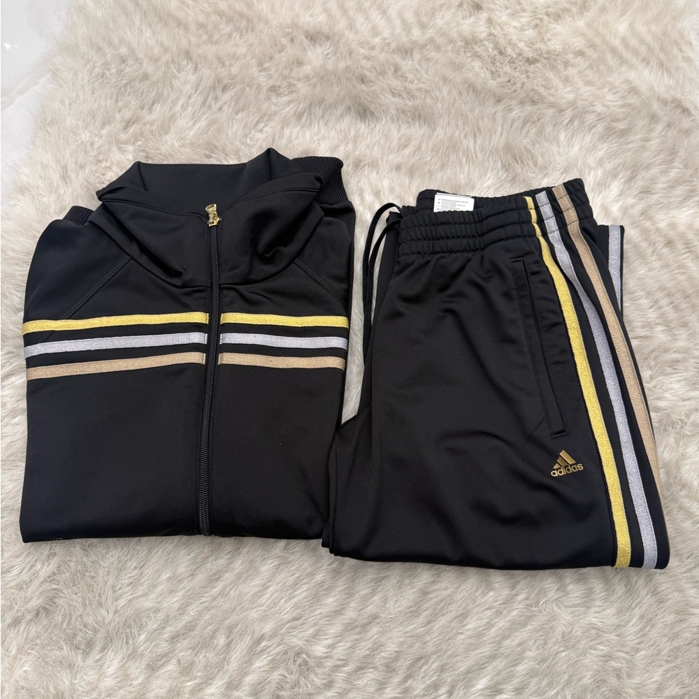 Adidas Black Tracksuit with Gold and White Accents